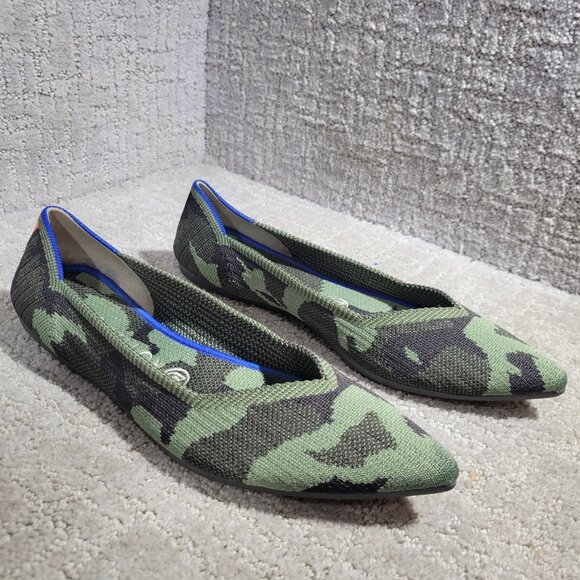 Rothys The Point Women's Size 9 Green Olive Camo Pointed Toe Slip on Flat Shoes - Picture 6 of 11